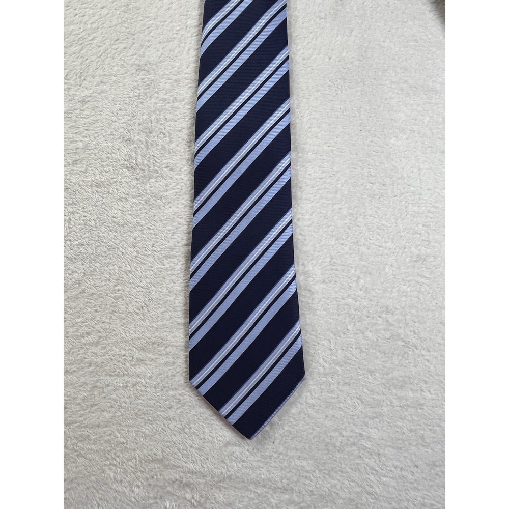 Bijoux Terner 100% Silk Tie Navy Blue Striped Classic Business Wedding Necktie